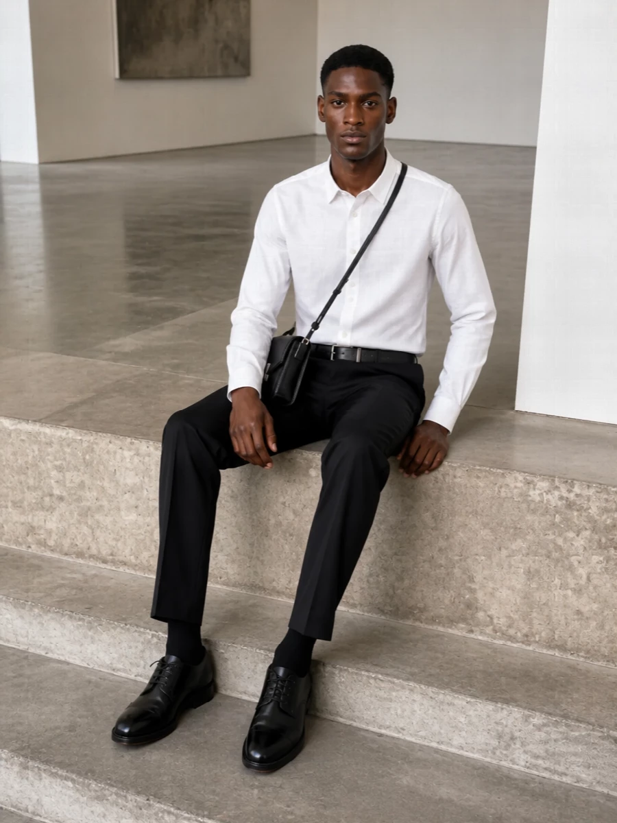 Maison margiela white shirt black tailored trousers