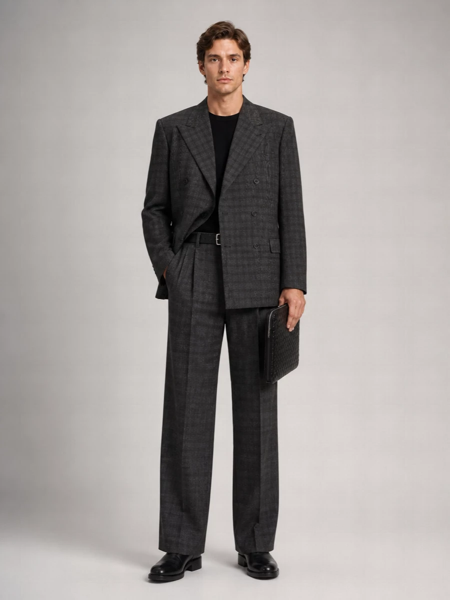 Dries Van Noten wool checked wide-leg trousers