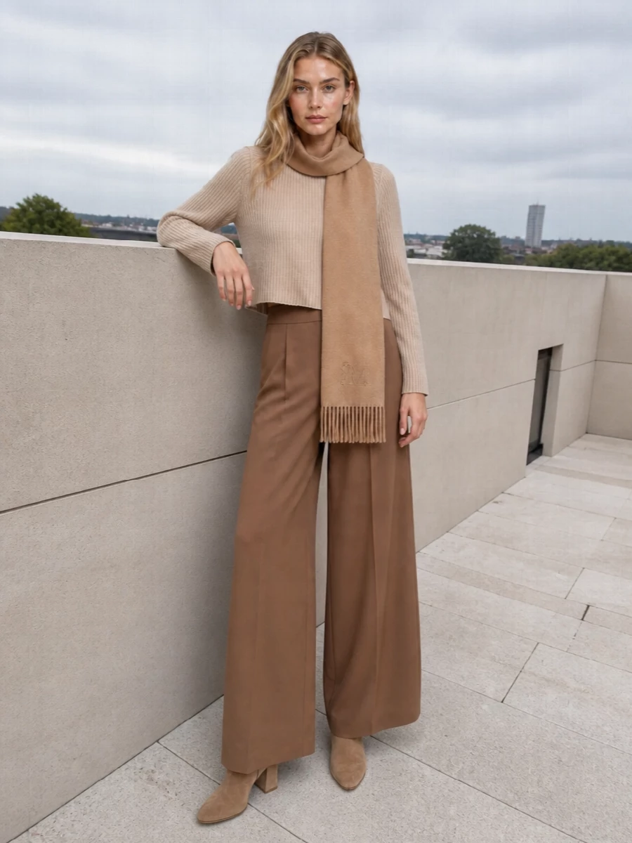 Max mara camel wide leg trousers cropped knit