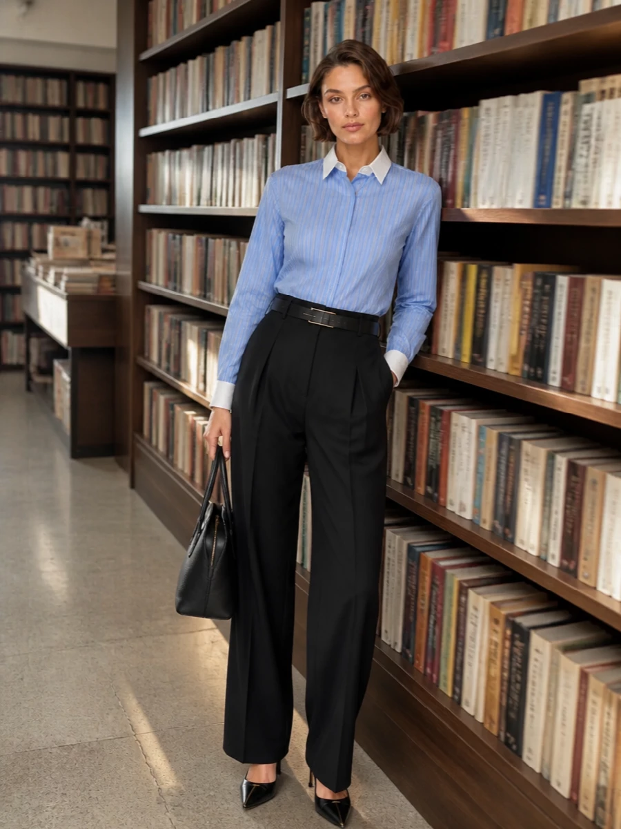 Tom ford striped shirt black wide leg trousers