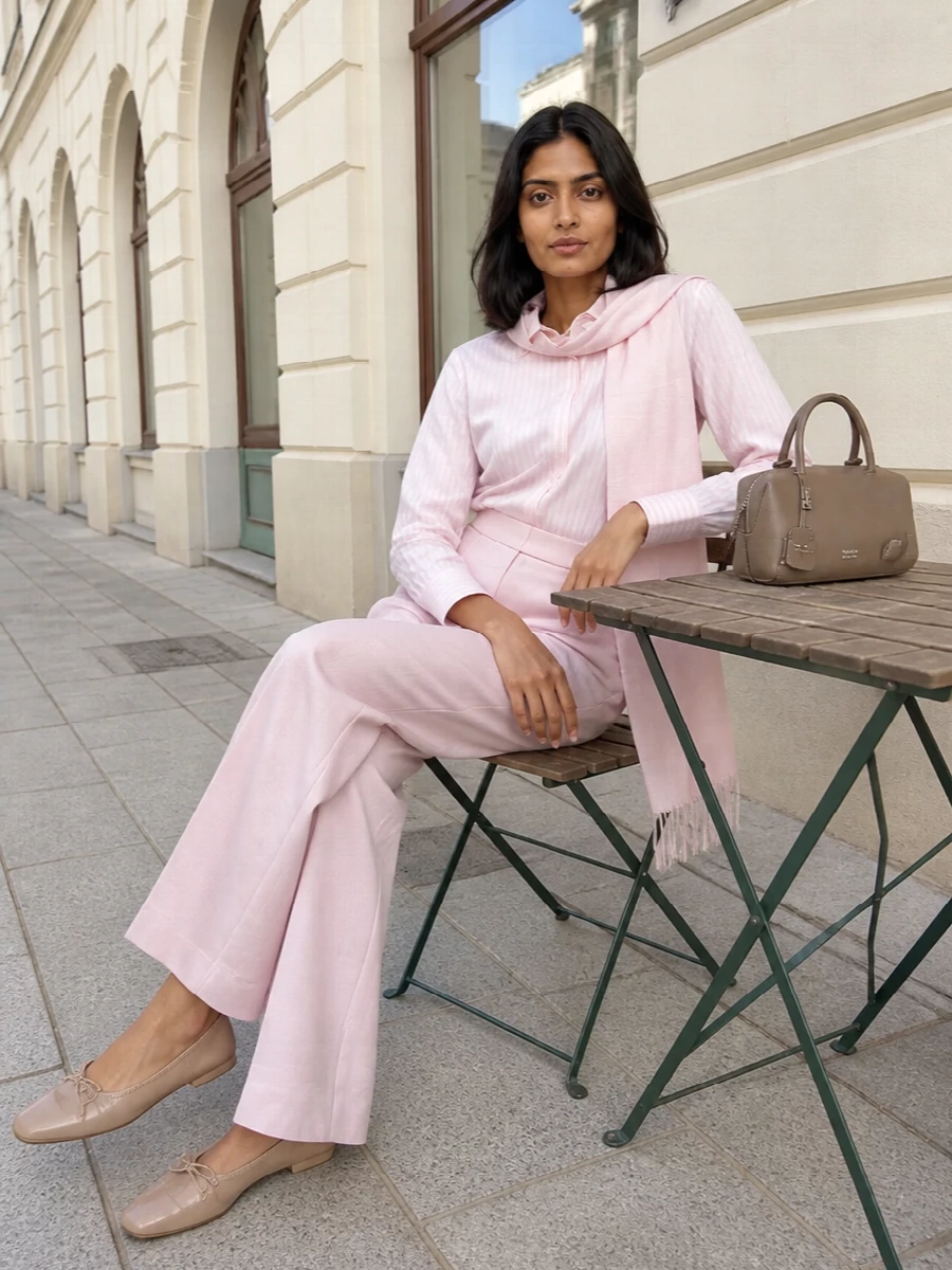 Max mara blush shirt wide leg trousers outfit