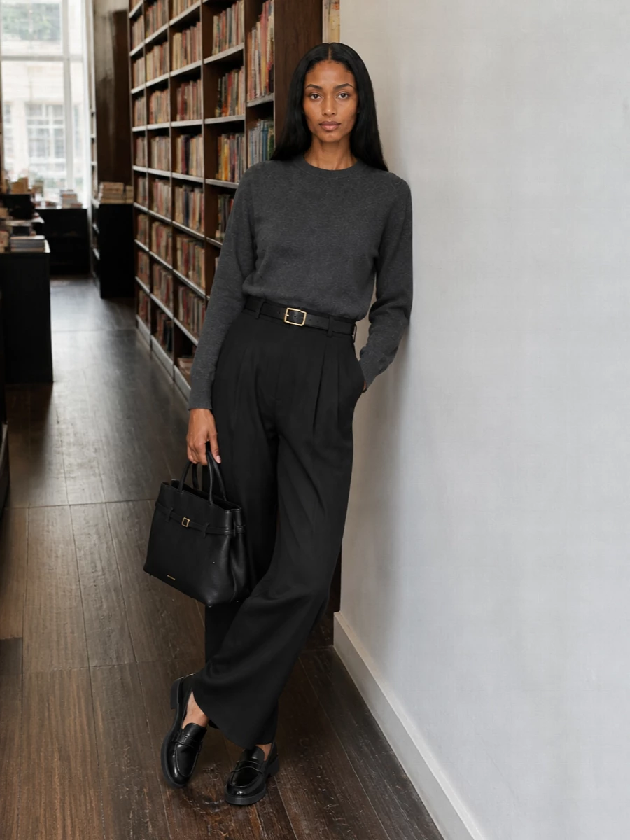 Loulou studio wide leg trousers charcoal knit