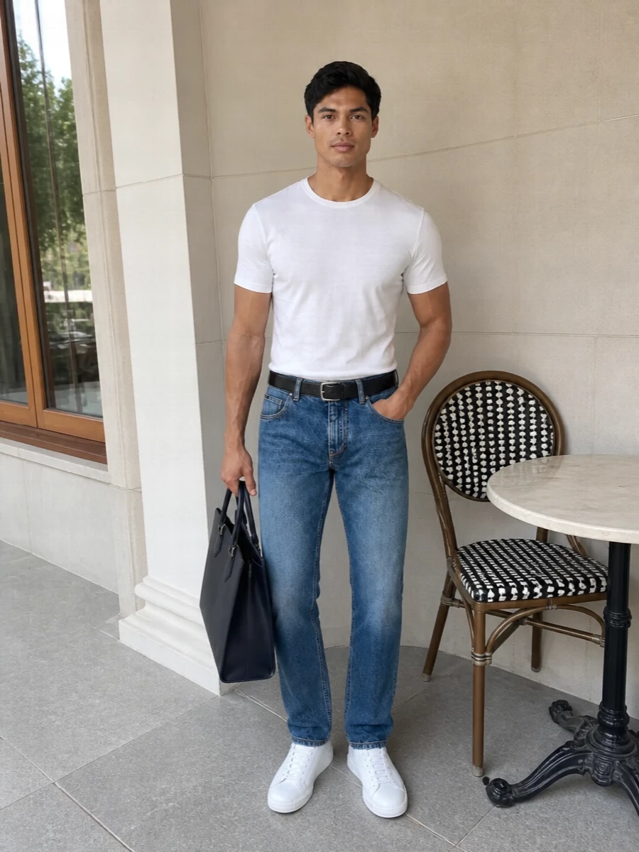 Dolce gabbana white tshirt jeans sneakers outfit