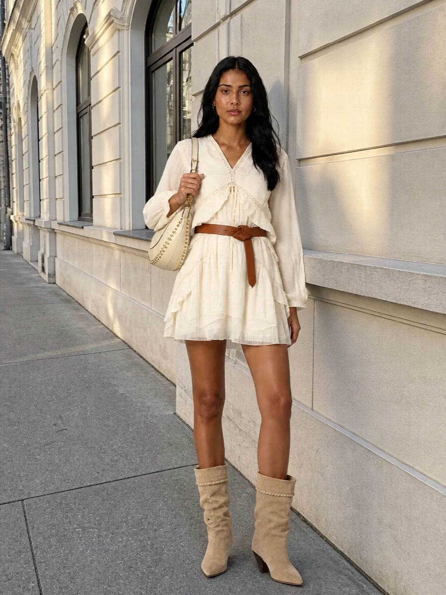 Isabel marant romantic ivory mini dress outfit