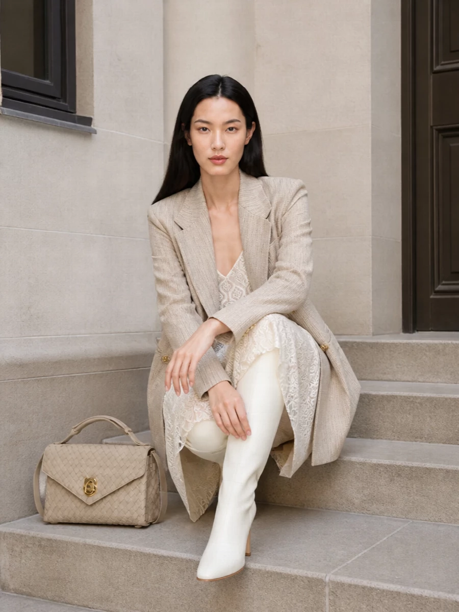 Bottega veneta blazer ivory lace slip dress