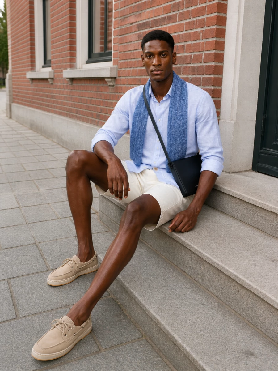 Polo ivory shorts hogan boat shoes outfit
