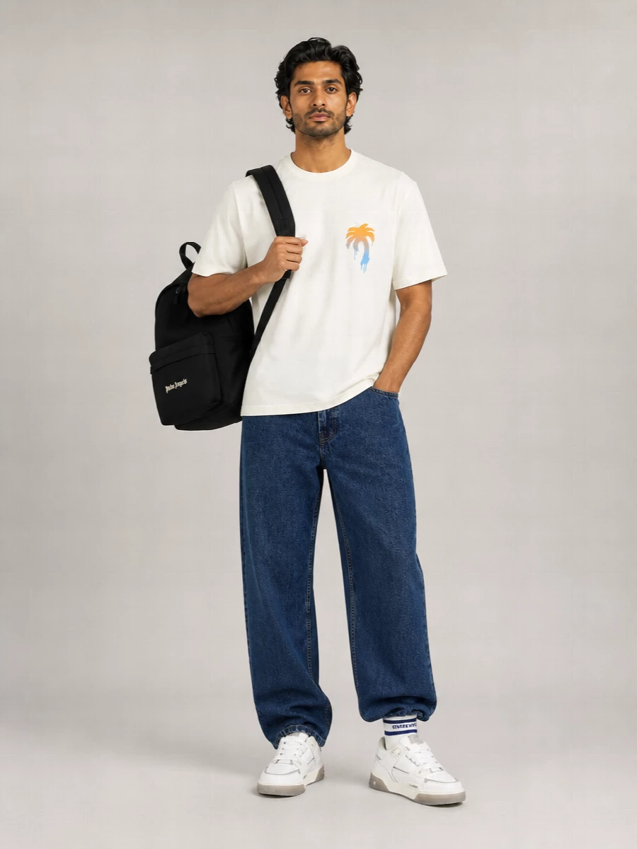 Palm Angels Ribbed Crewneck Oversized Printed T-Shirt