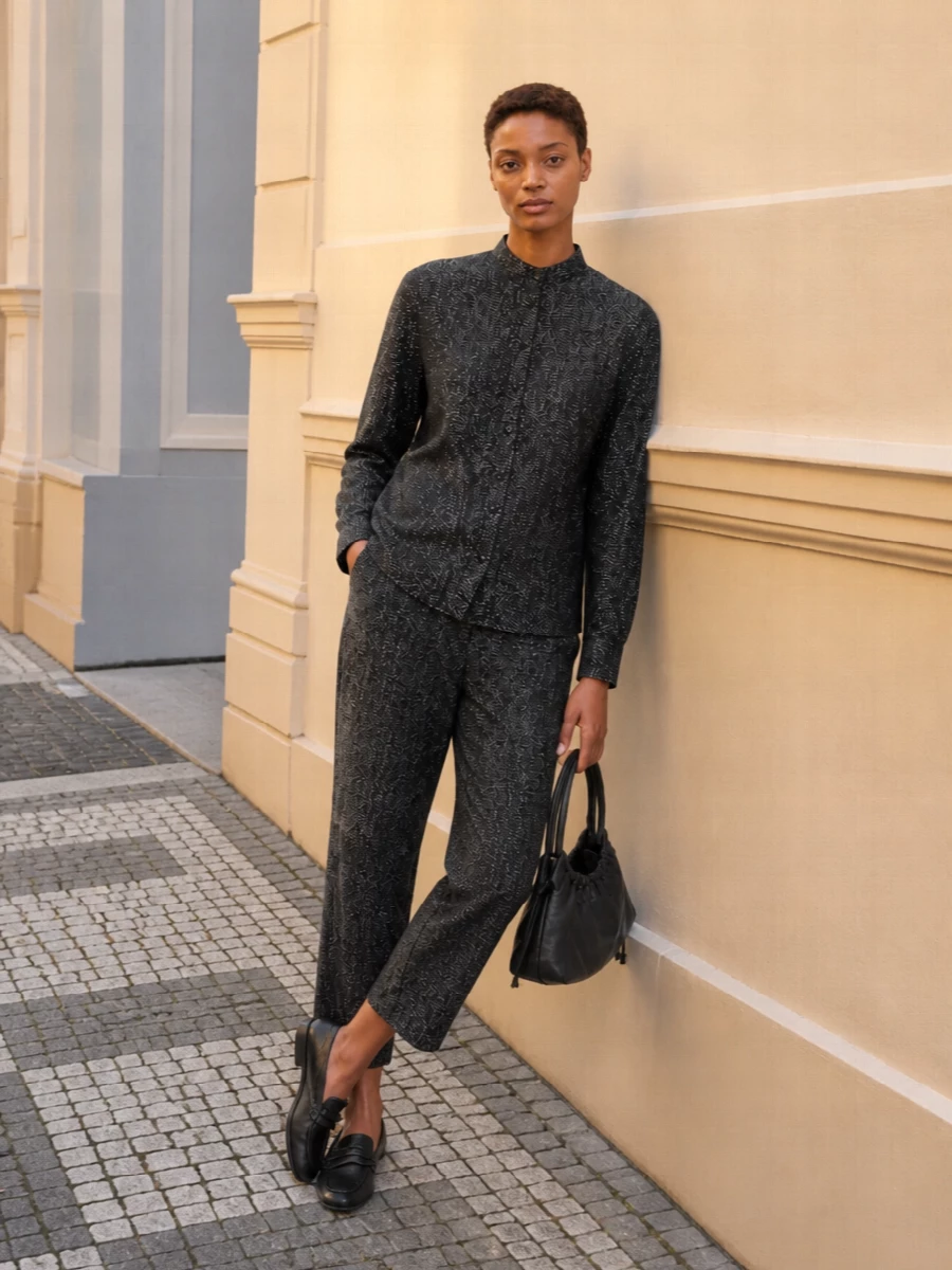 Missoni charcoal pants black shirt miu miu bag