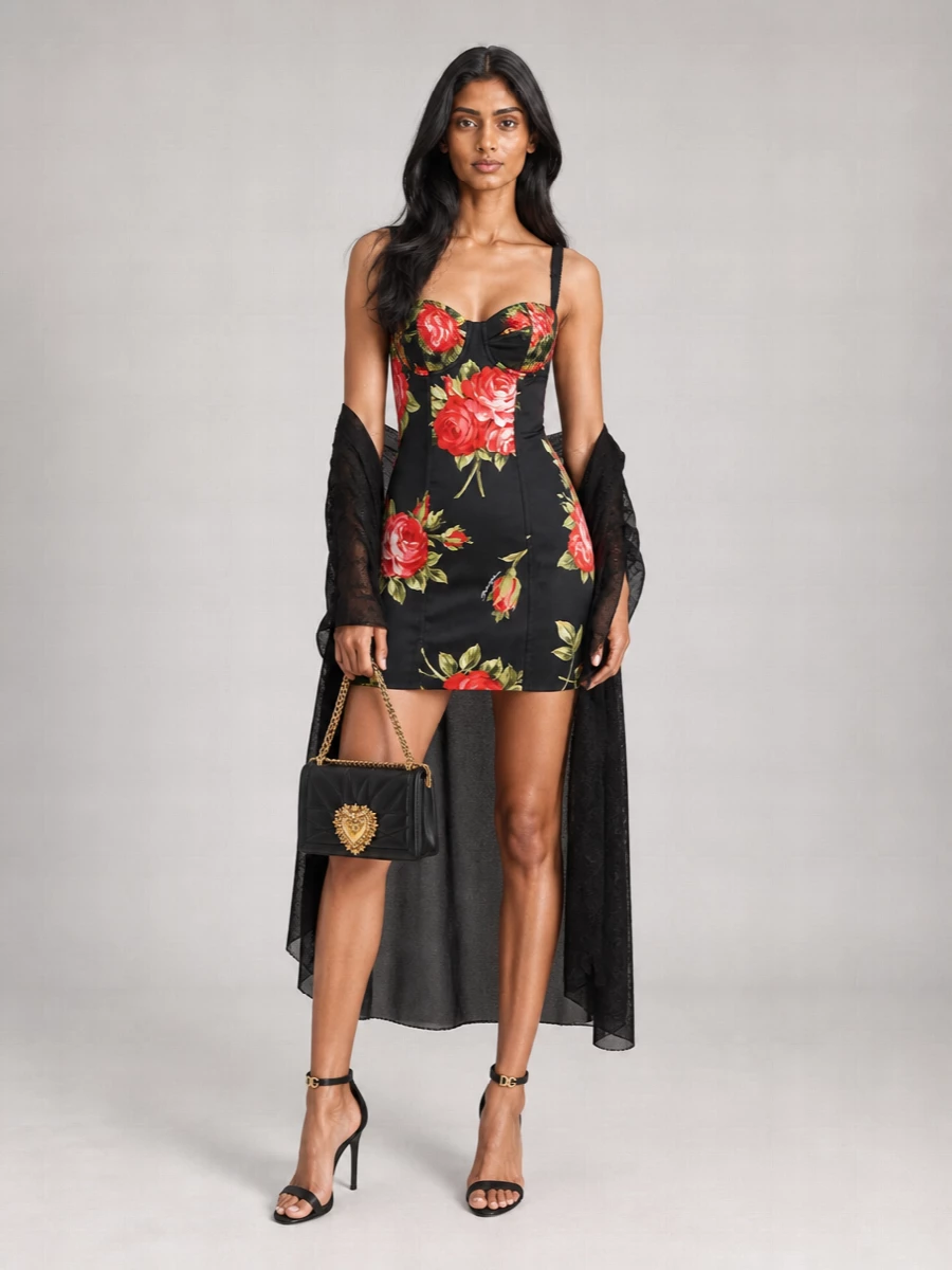 Dolce&Gabbana Bouquet Rose Mini Dress
