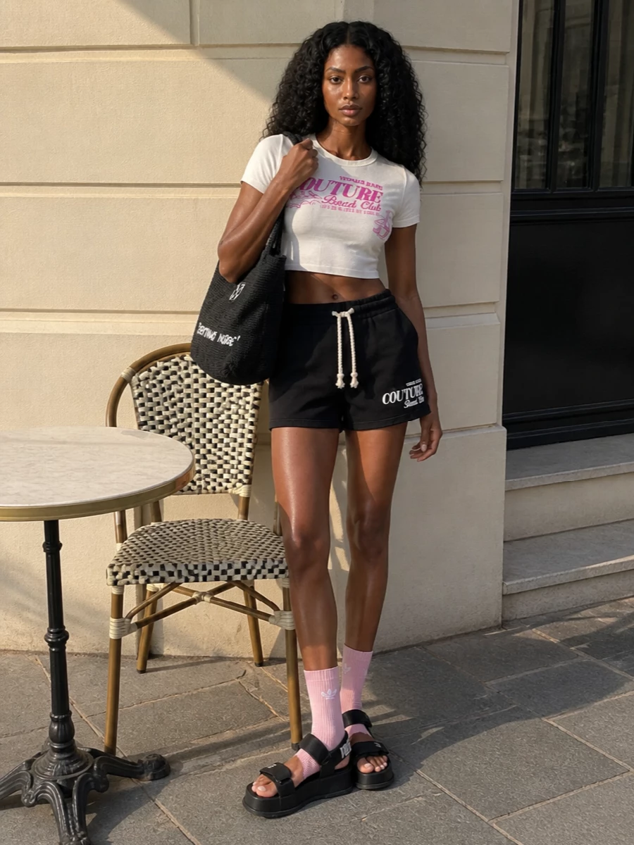 Versace beach club shorts outfit logo tee