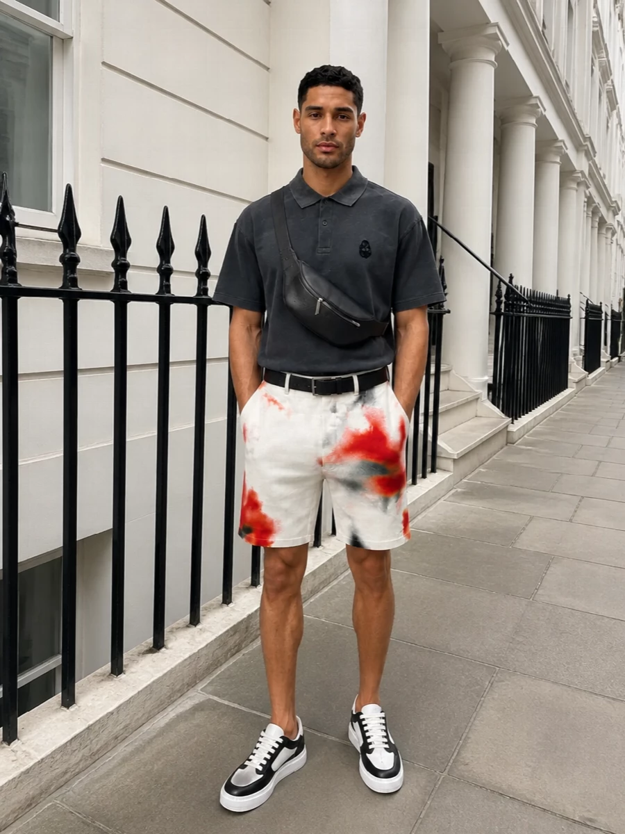Alexander mcqueen spray print shorts black polo