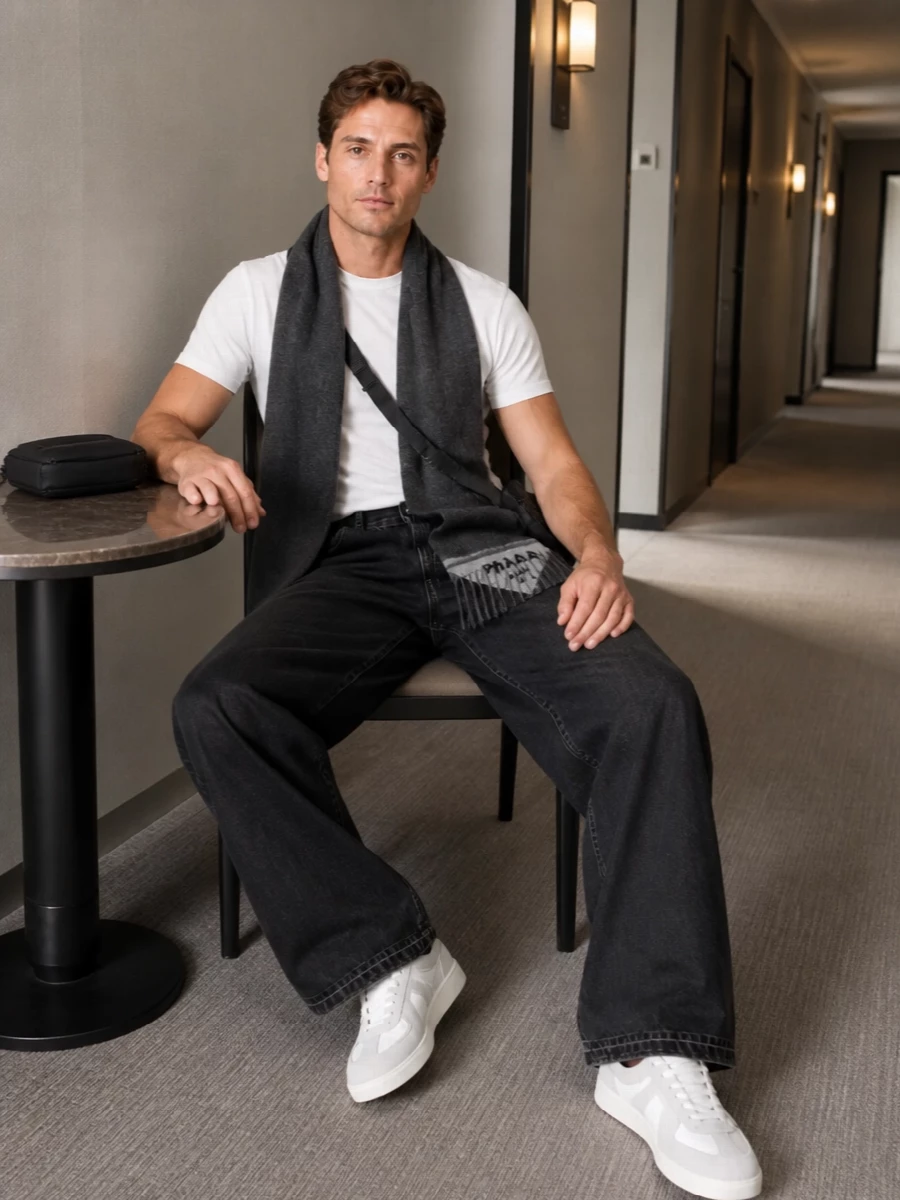 Maison margiela white t shirt wide leg black jeans