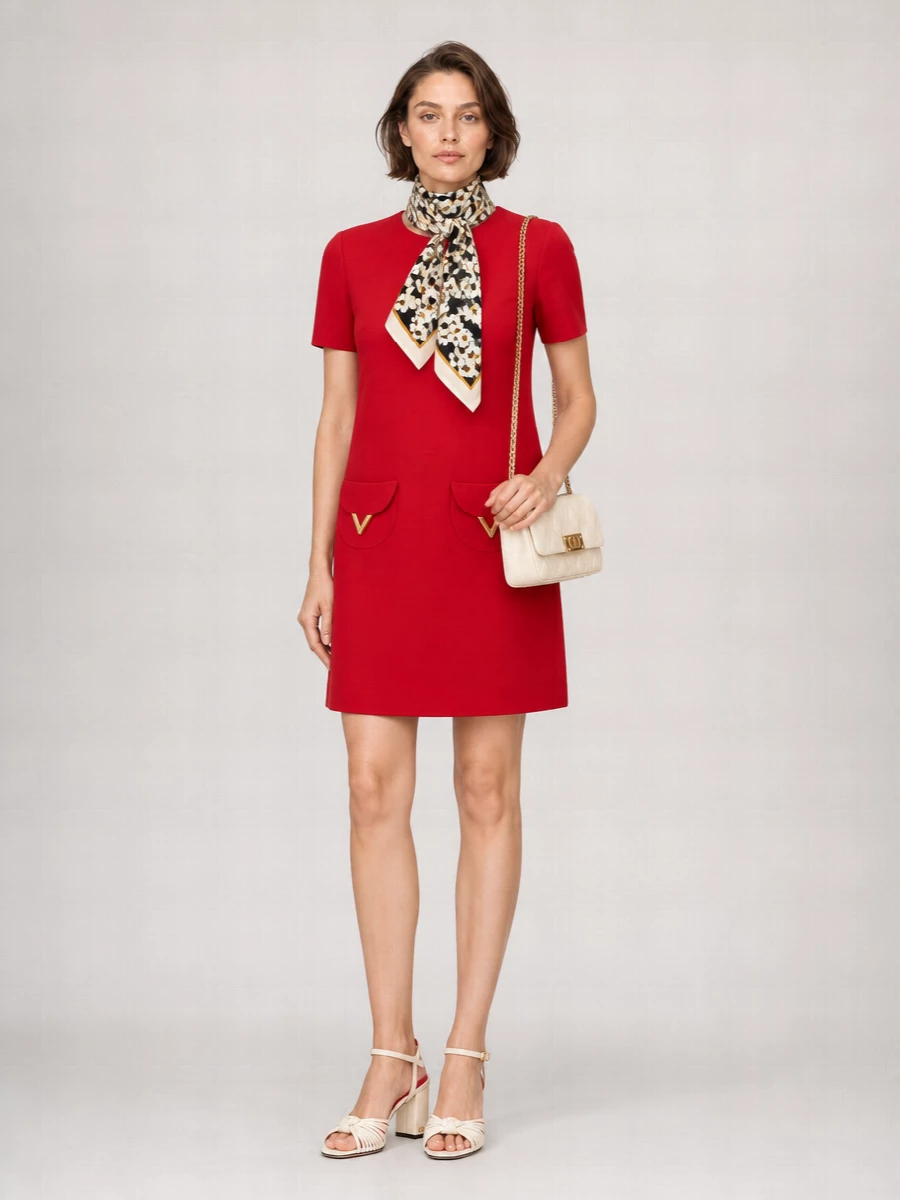 Valentino Wool And Silk Short-Sleeve Knee-Length Dress