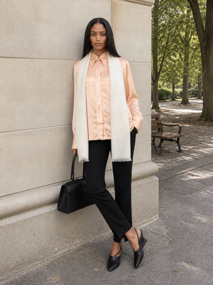 Jil sander satin shirt black tailored trousers