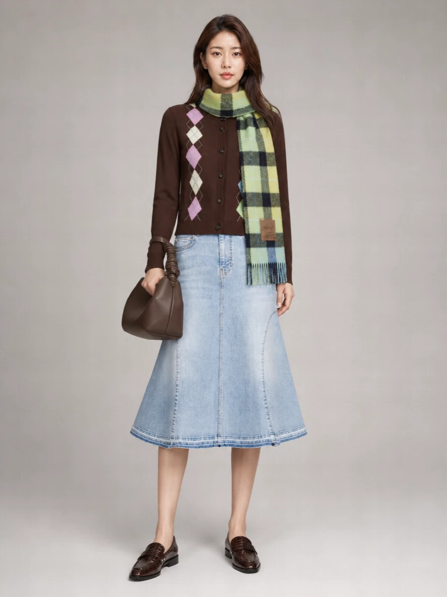 Ganni Organic Cotton Argyle Cardigan