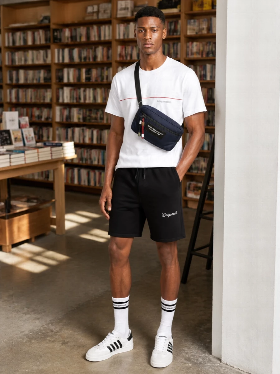 Dsquared2 black shorts white tee sneakers