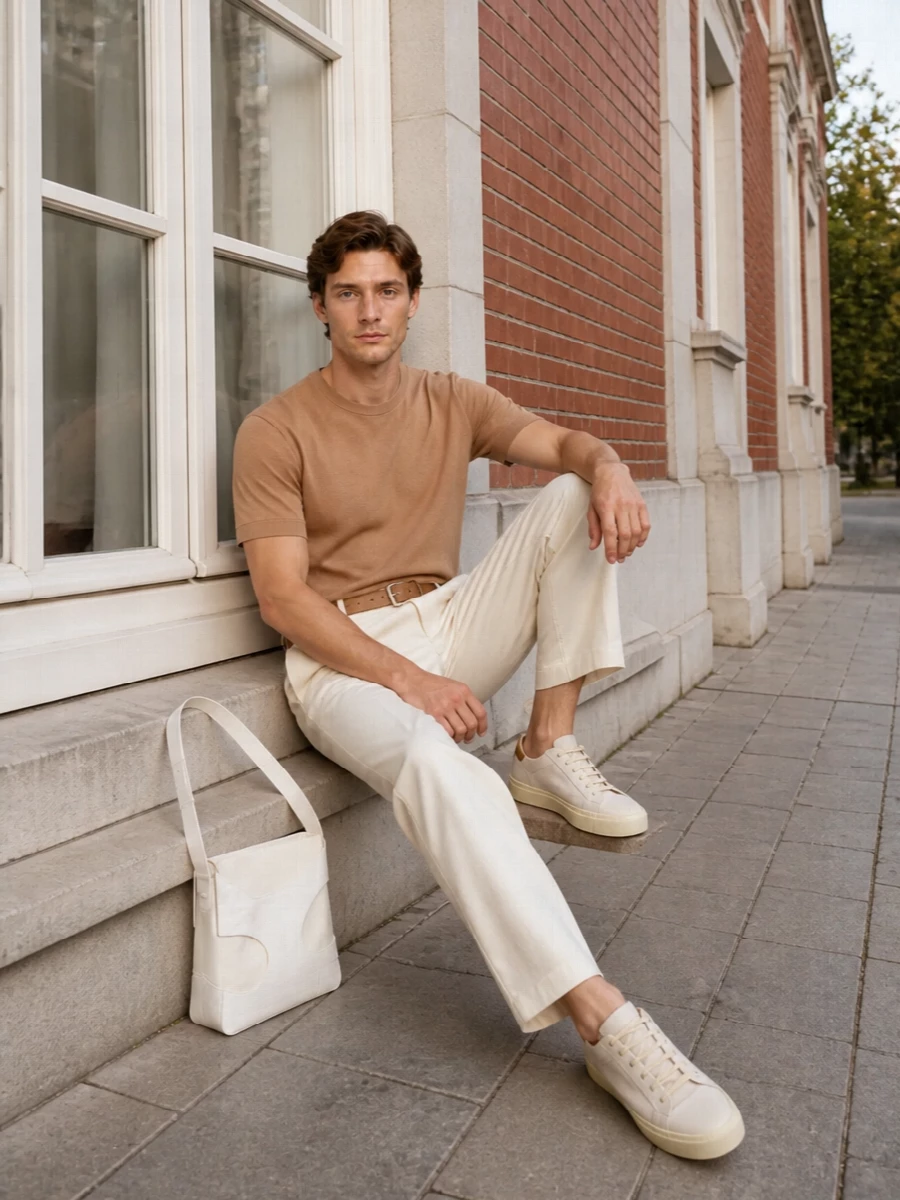 Lardini camel knit cream trousers sneakers