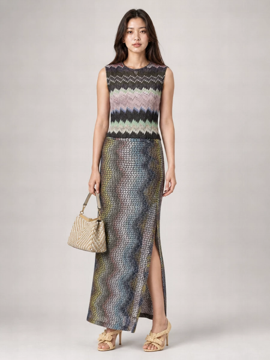 Missoni Metallic Zigzag Asymmetric Draped Skirt