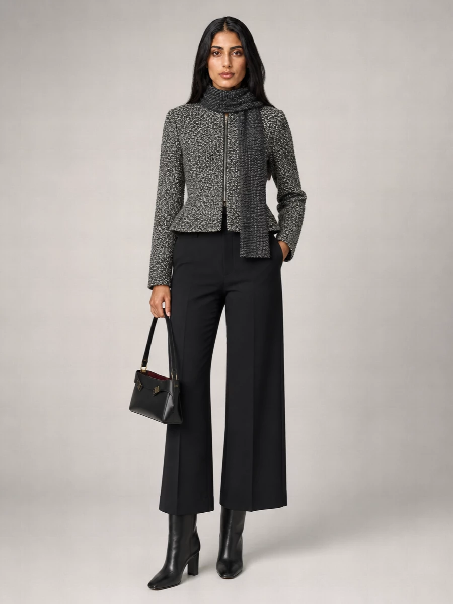 Alberta Ferretti Bouclé High-Neck Peplum Jacket