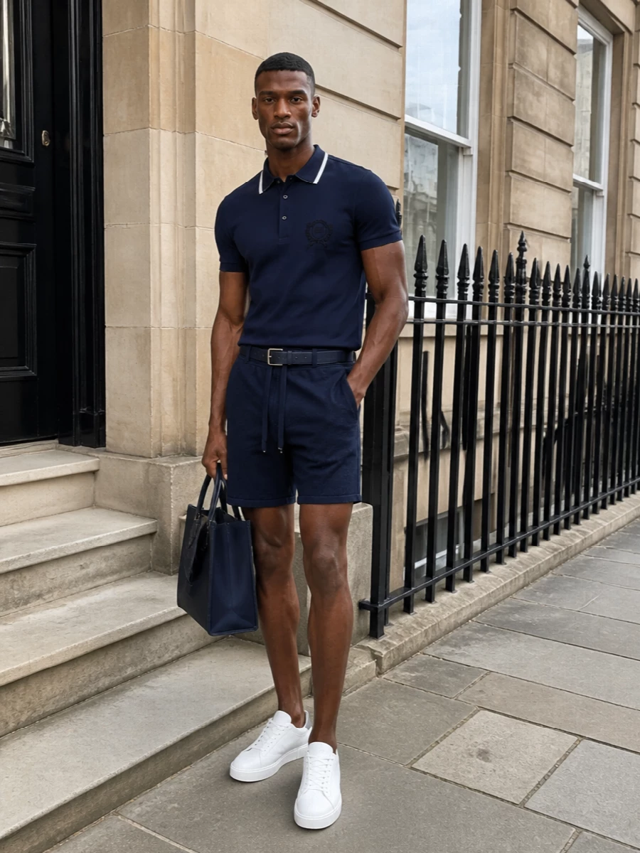 Dolce gabbana navy polo tailored shorts outfit