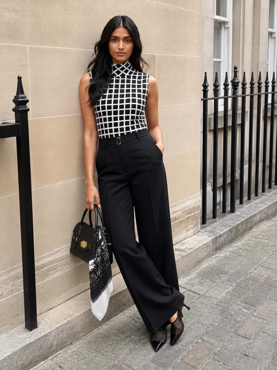 Lanvin black wide leg trousers mesh mules