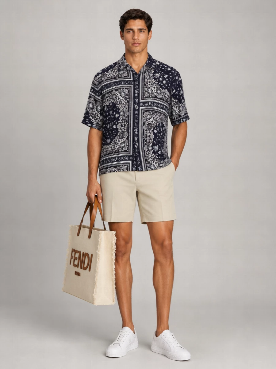 Fendi Silk Printed Short-Sleeve Shirt