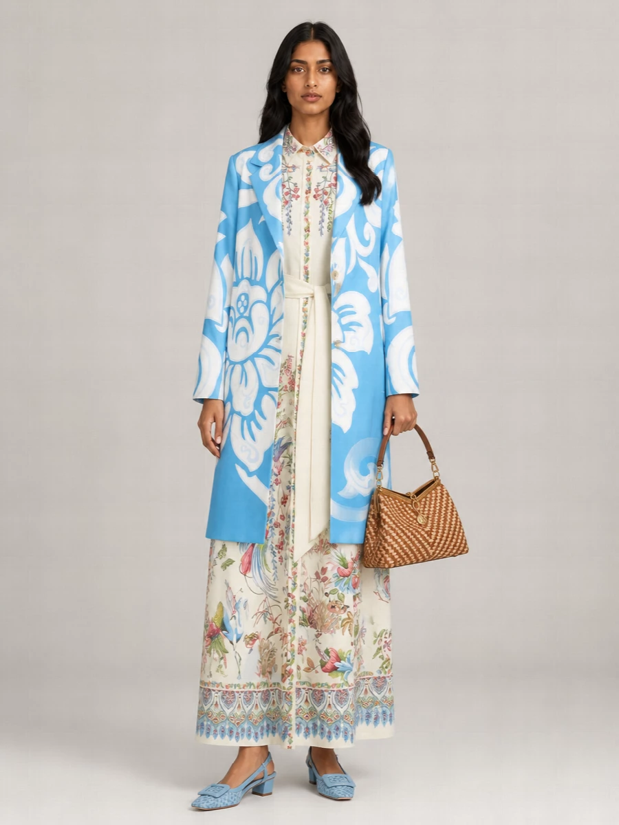 Etro Silk Floral Print Single Breasted Coat