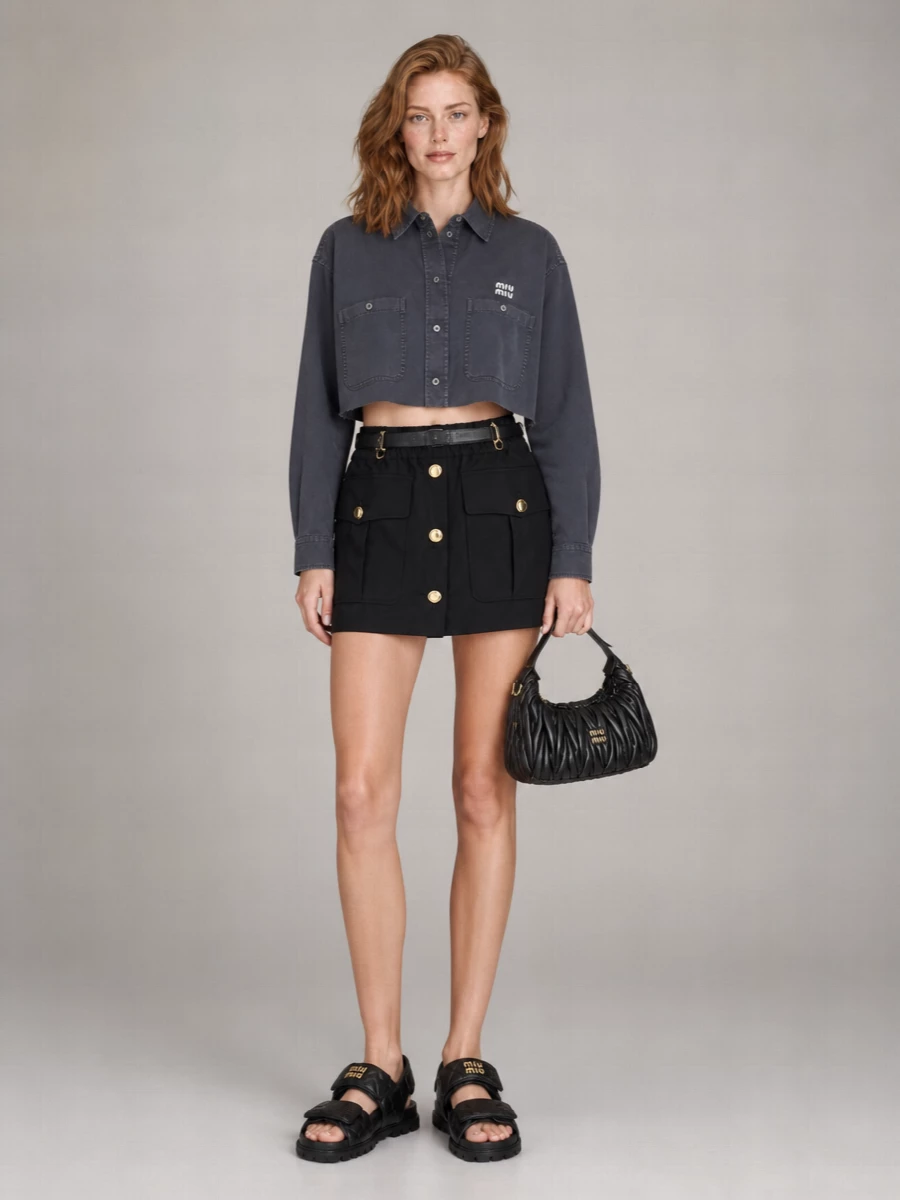 Miu Miu Mini Skirt With Elastic Waistband And Pockets