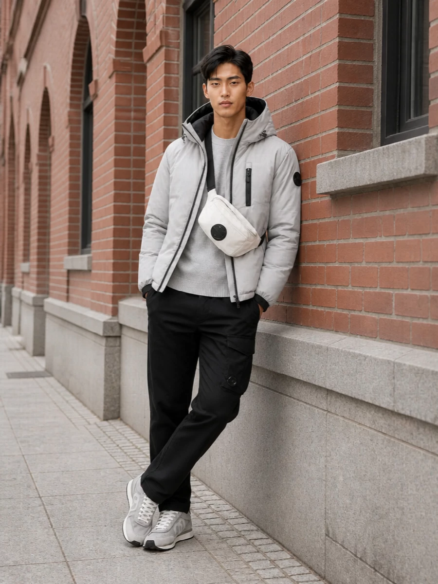 Canada goose grey jacket cargo pants sneakers