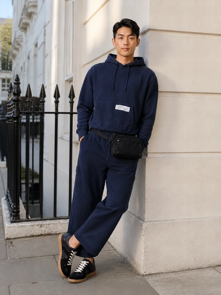 Maison margiela navy hoodie wide cropped trouser