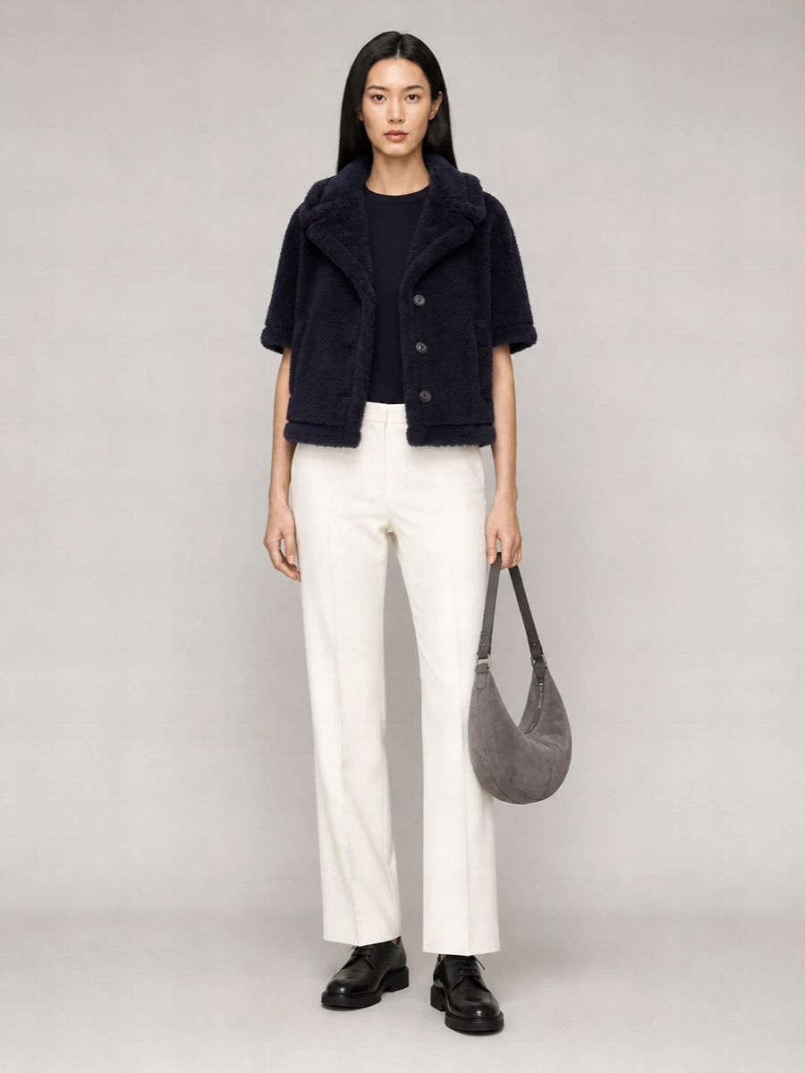 Max Mara Silk Alpaca Virgin Wool Teddy Cape