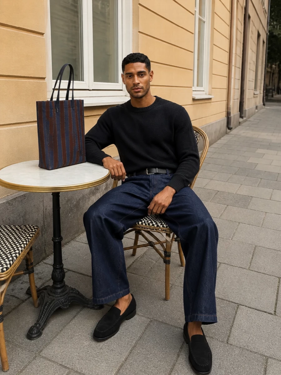 Dries van noten wide leg jeans charcoal knit
