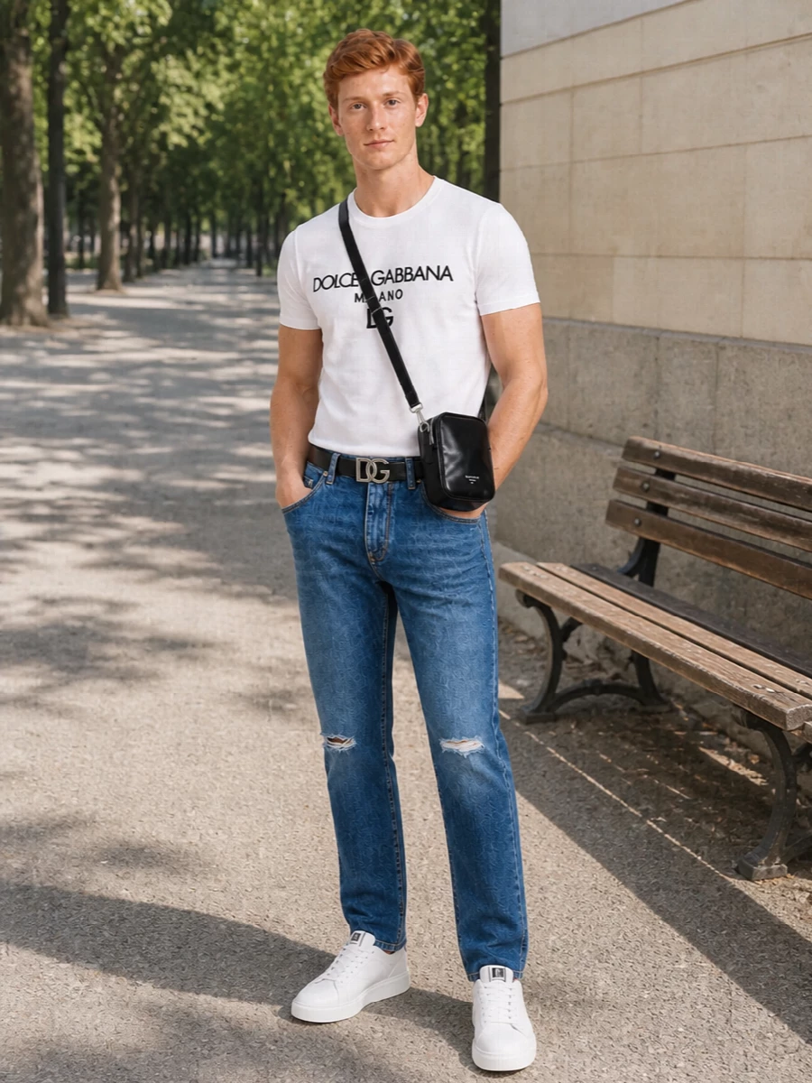 Dolce gabbana jeans white logo tshirt outfit
