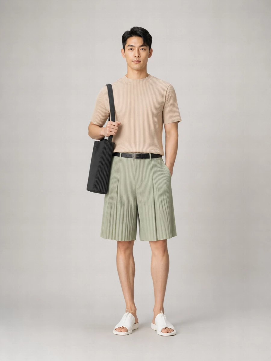 Homme Plisse Issey Miyake Pleated Wide-Leg Bermuda Shorts
