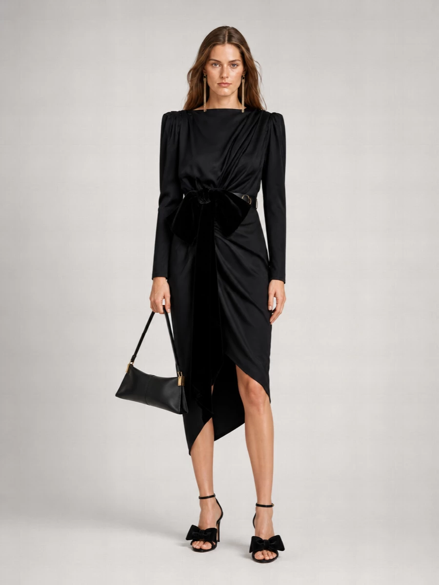 Balmain Silk Bow Midi Dress