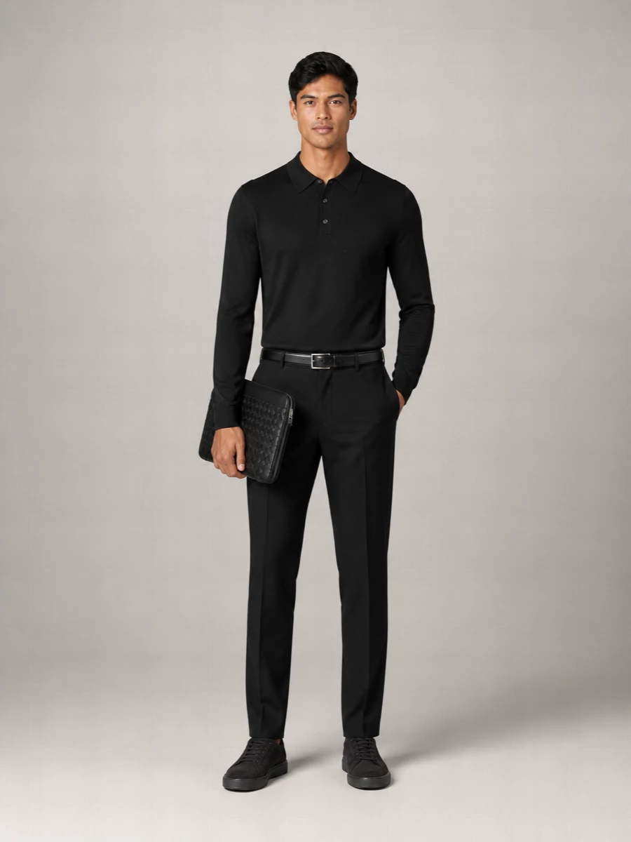Zanone Slim Fit Wool Long Sleeve Polo Shirt