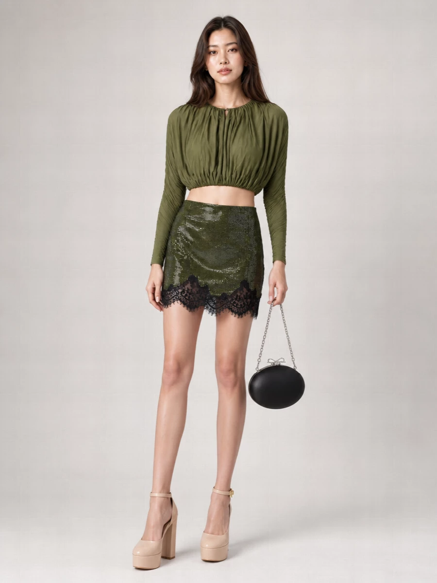 Self-Portrait Draped Cropped Jersey Blouse