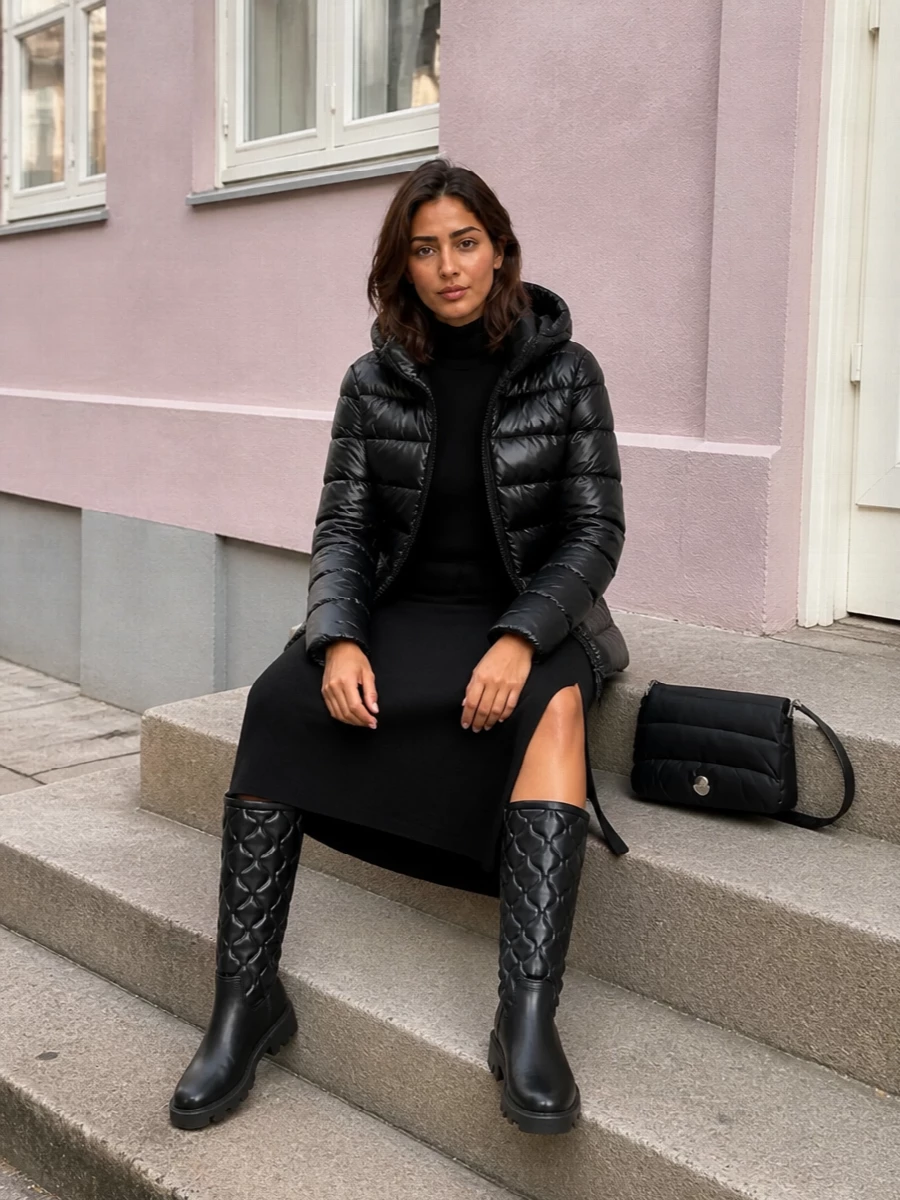Herno puffer parosh black knit midi dress