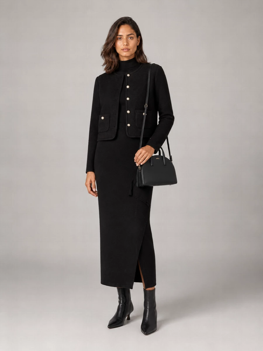 Dunst Wool Tweed Collarless Single-Breasted Coat