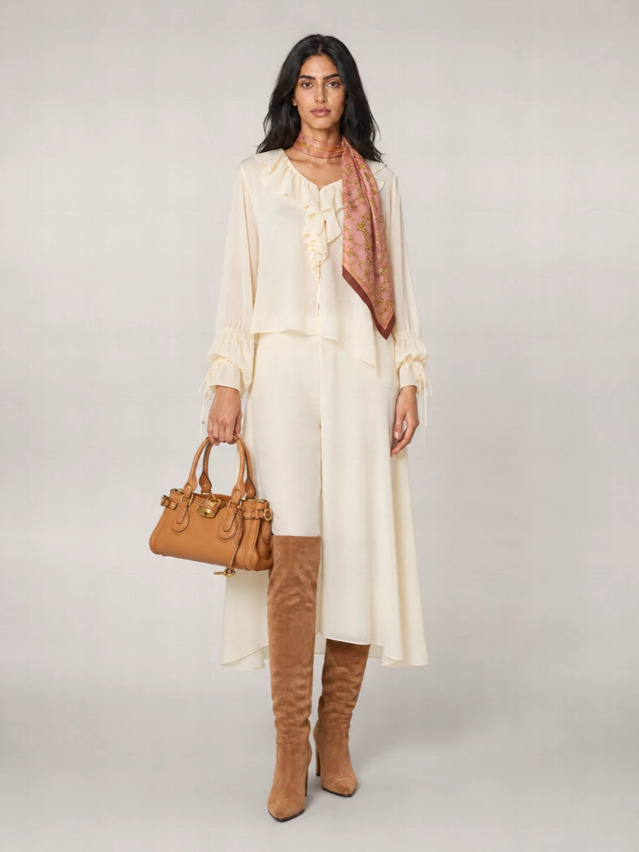 Chloé Silk Ruffled V-Neck Blouse