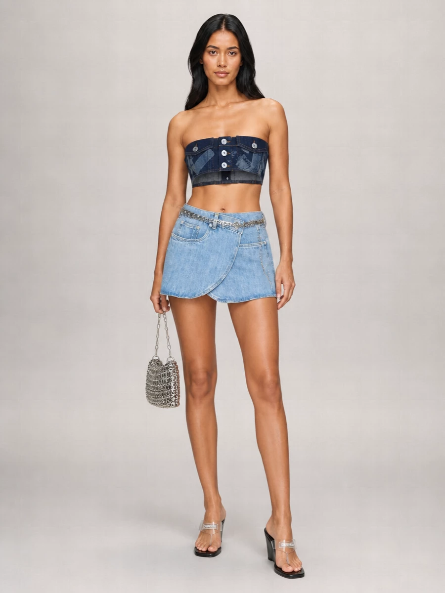 Jean Paul Gaultier Denim Strapless Cropped Top