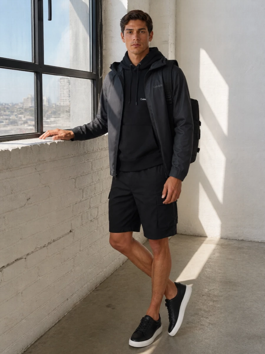 Calvin klein rain jacket black hoodie outfit