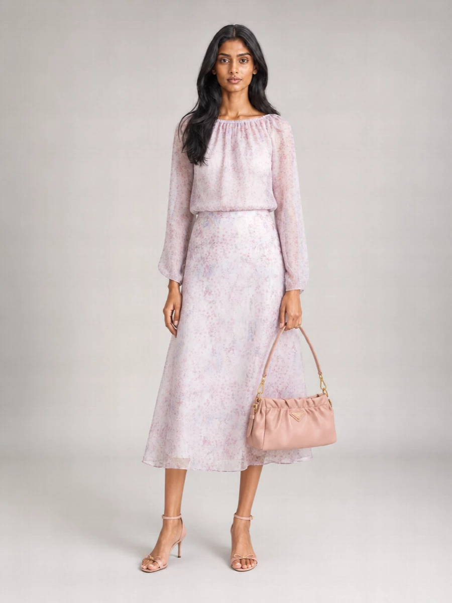 Alberta Ferretti Silk Floral-Print Organza High-Rise Midi A-Line Skirt