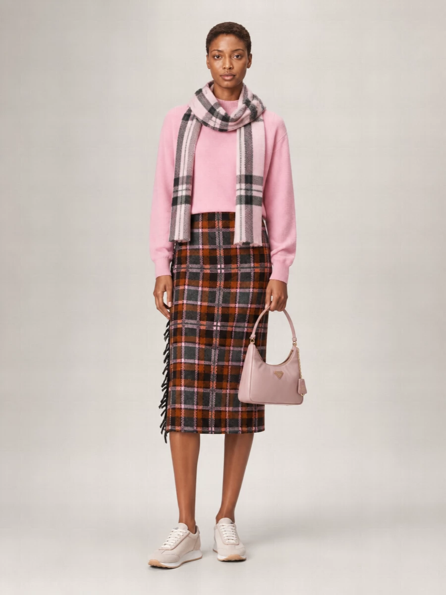 Burberry Embroidered Check Wool Scarf