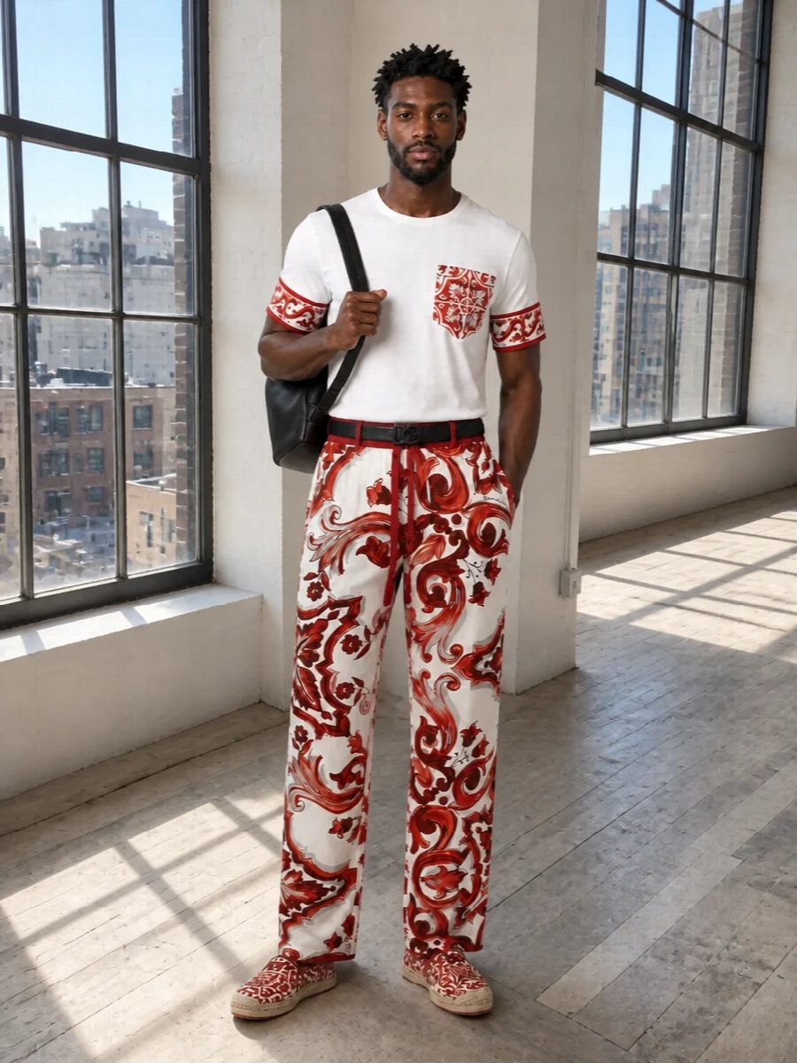 Dolce gabbana baroque red trousers espadrilles