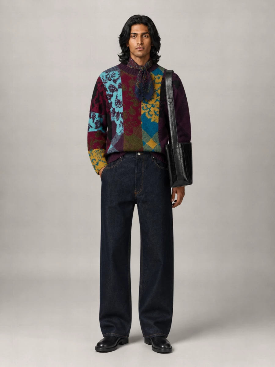 Dries Van Noten wool alpaca oversized patchwork floral striped jumper