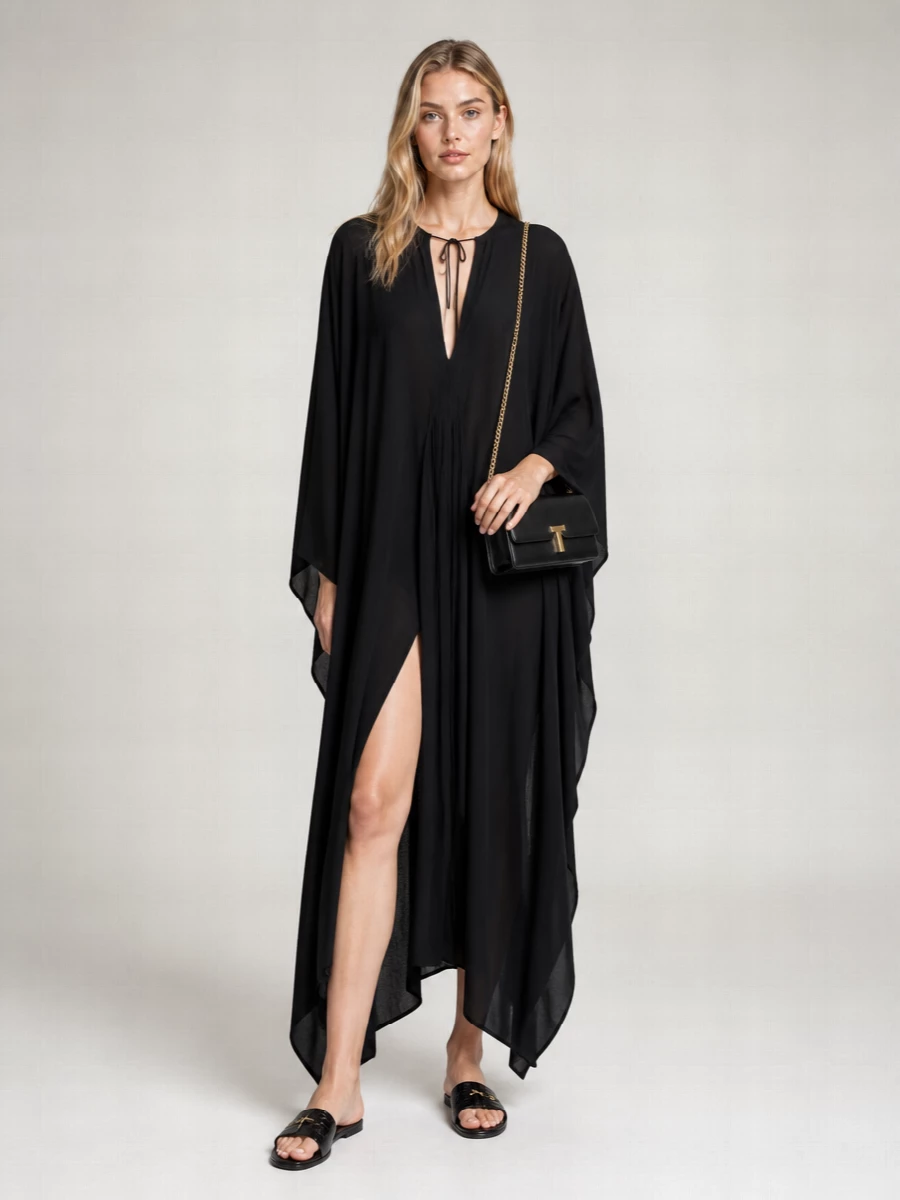 Tom Ford Silk V-Neck Long-Sleeve Kaftan