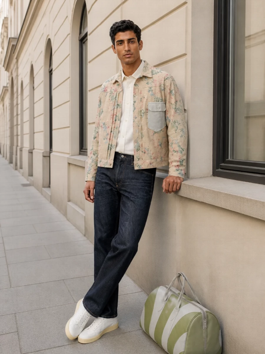 Junya watanabe floral jacket dark denim outfit