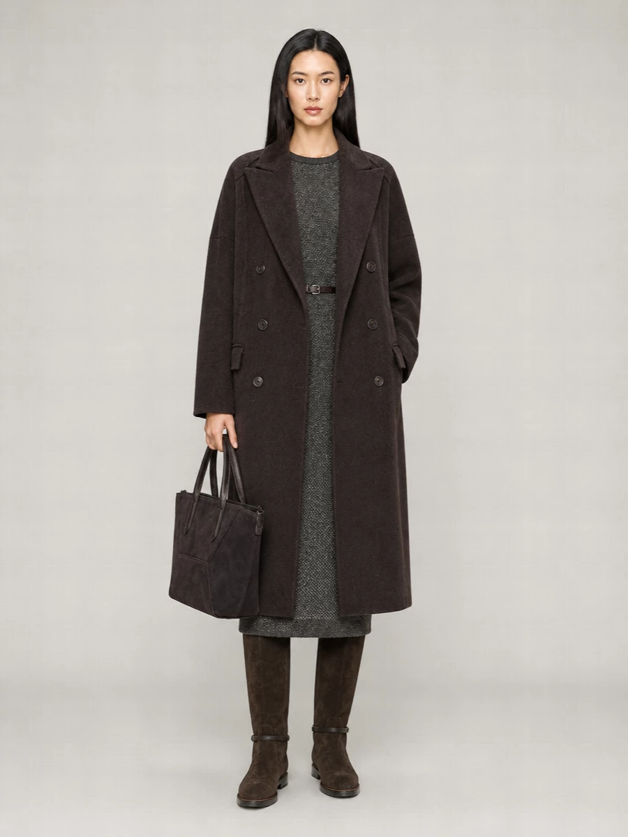 Brunello Cucinelli Cashmere Oversized Double-Breasted Midi Coat