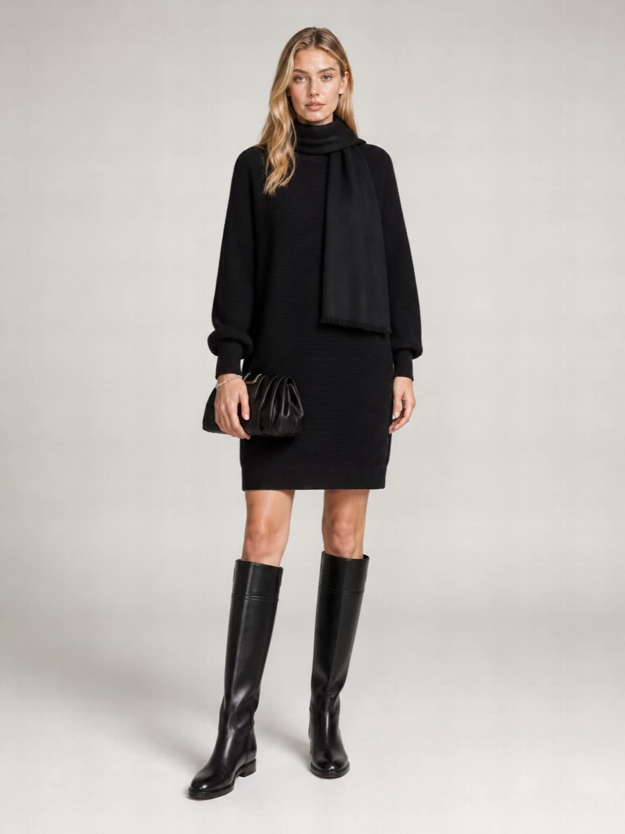 Brunello Cucinelli Wool Cashmere Silk Ribbed Knit Oversized Mini Dress